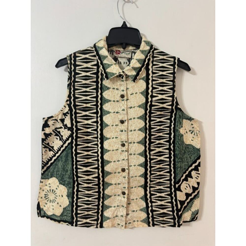 Vintage Hilo Hattie Women's Tapa Tiki Floral Sleeveless Top-Size Large